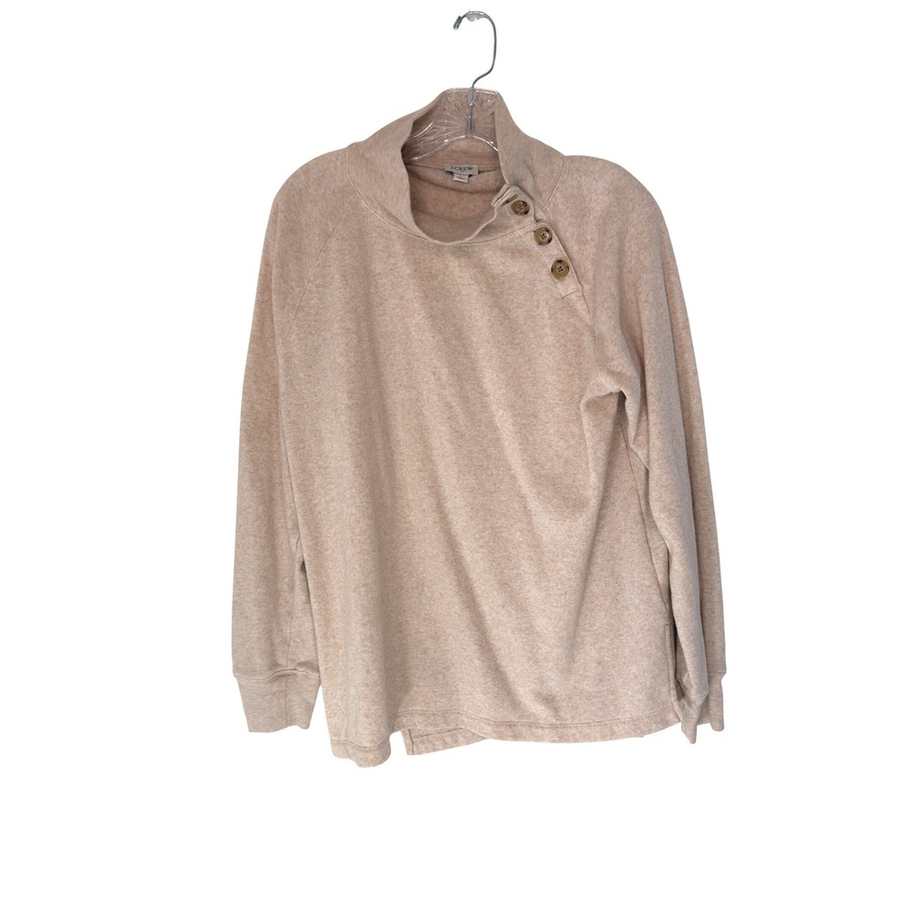J.Crew Wide Button Collar Tunic Sweatshirt Cloudspun Fleece Women's Beige Large